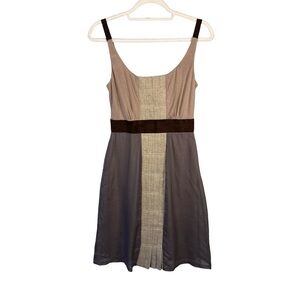 Harkham Brown and Gray Mini Boho Colorblock Dress Size 4 FLAWED Silk Wool Blend